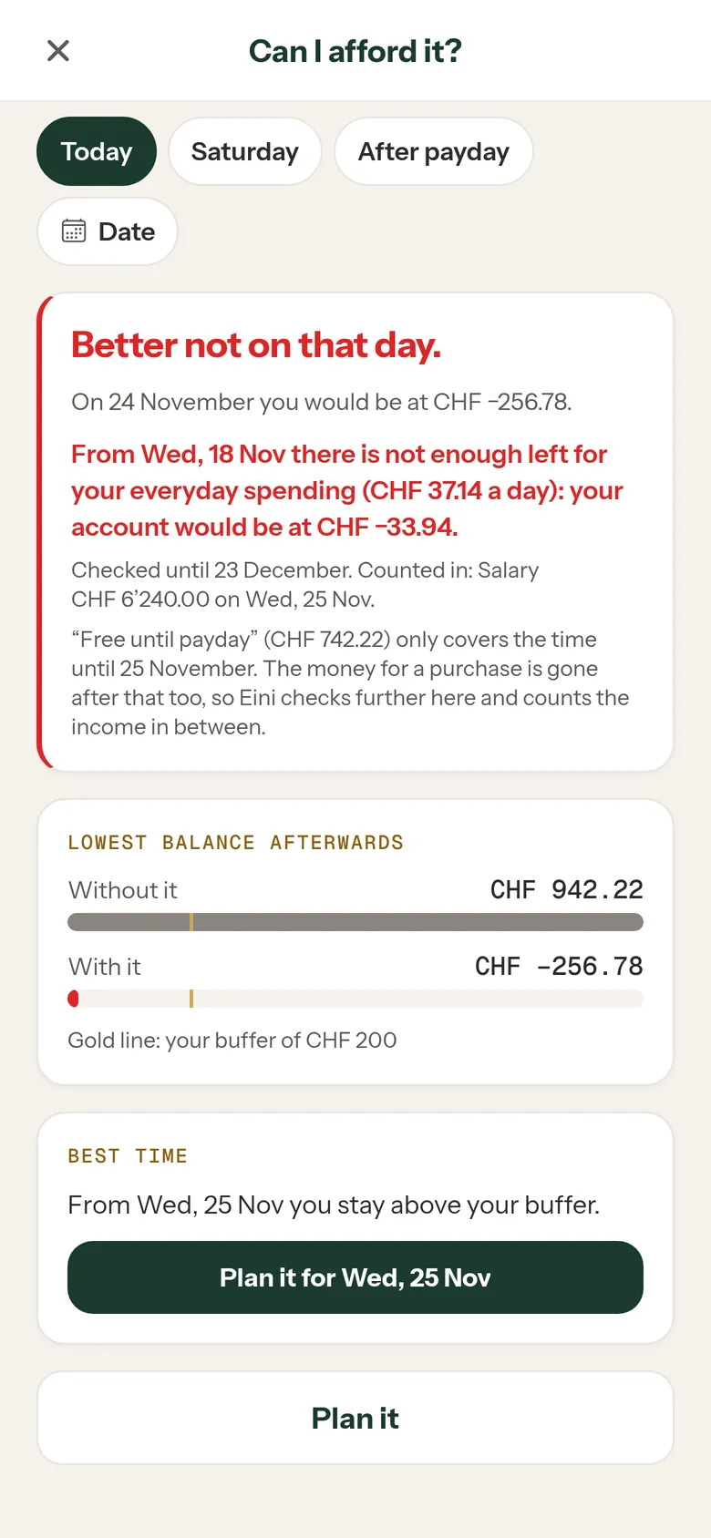 Can I afford it: Eini advises against that day and suggests Wednesday 25 November as the best time