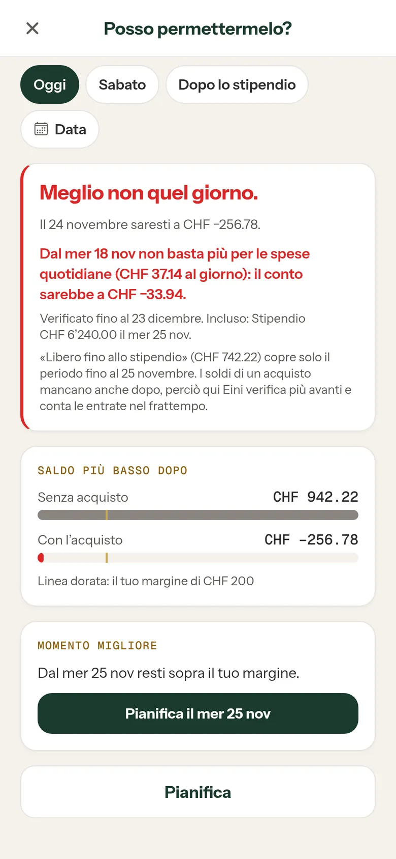 Posso permettermelo: Eini sconsiglia quel giorno e propone mercoledì 25 novembre come momento migliore