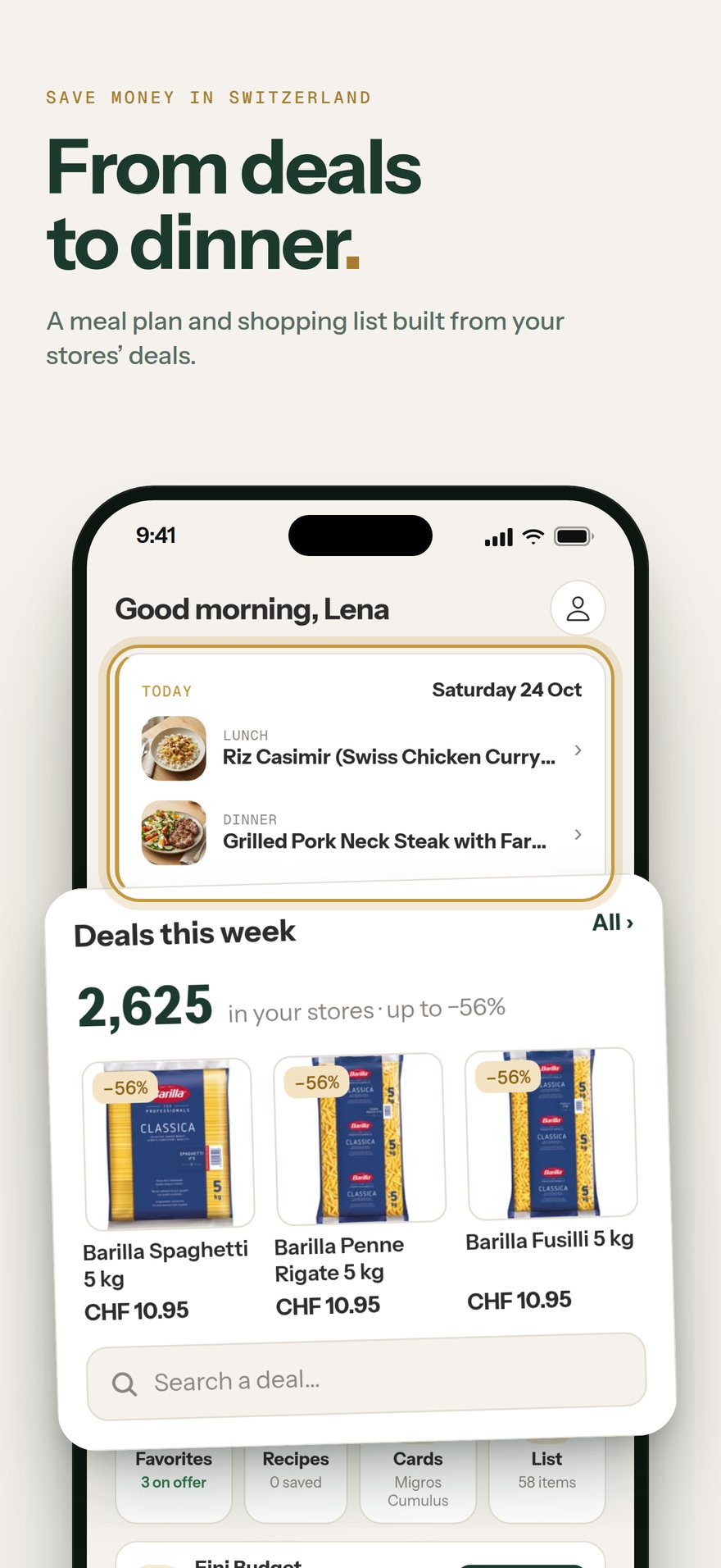 Home screen: From deals to dinner.