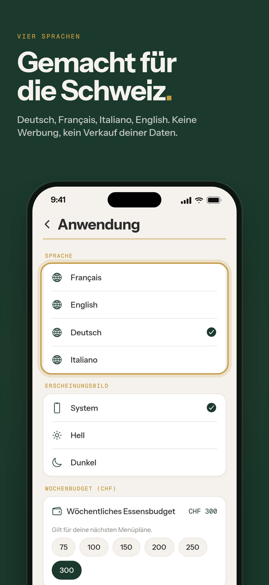 Spracheinstellungen: Gemacht für die Schweiz.