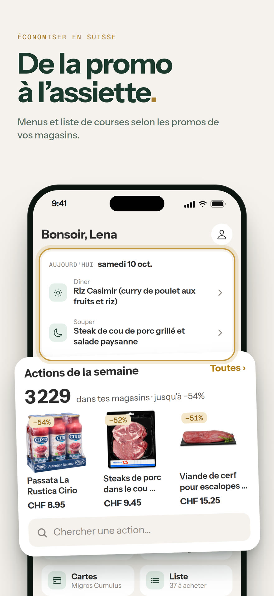 Écran d’accueil : De la promo à l’assiette.