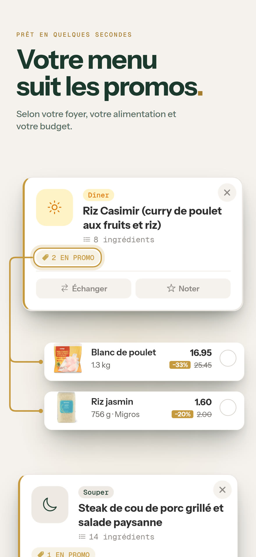 Menu de la semaine : Votre menu suit les promos.