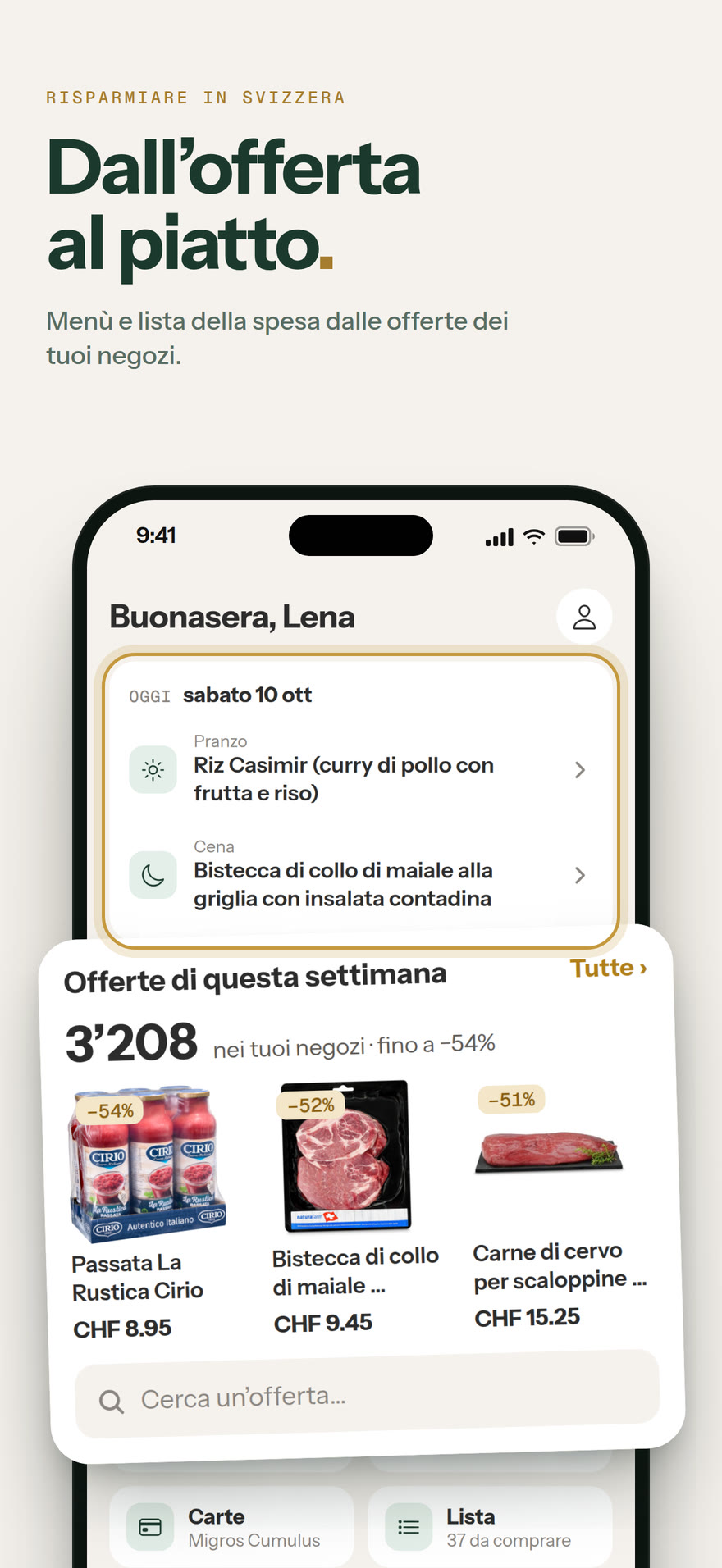 Schermata iniziale: Dall’offerta al piatto.