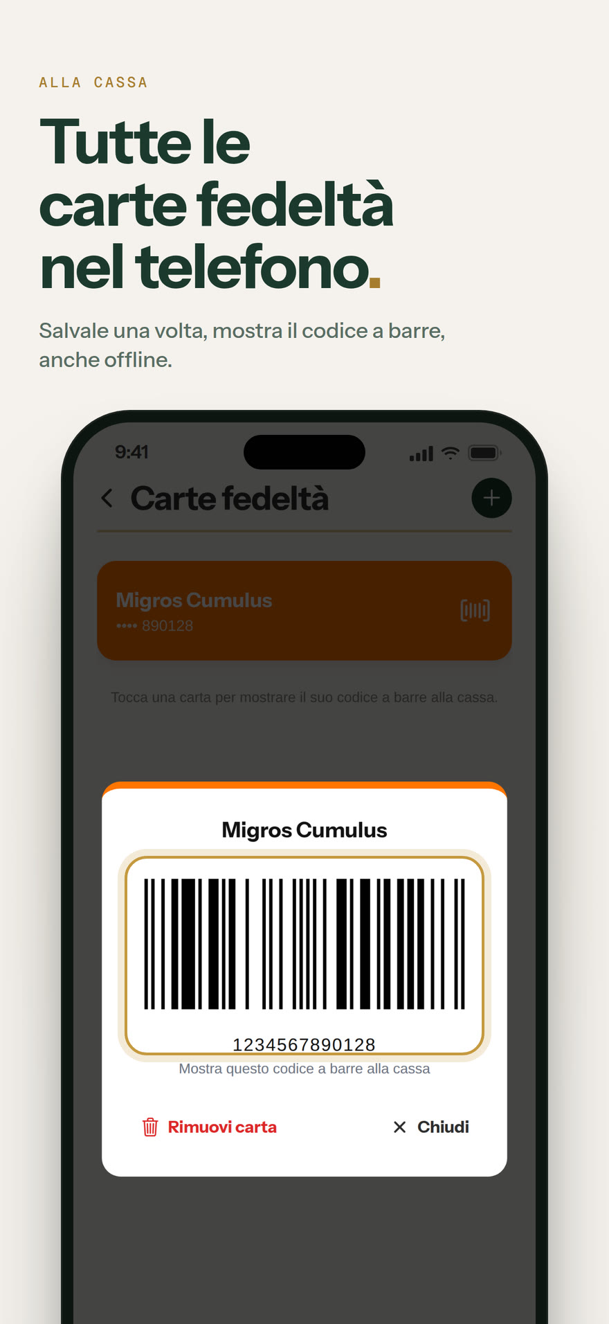 Carta fedeltà alla cassa: Tutte le carte fedeltà nel telefono.