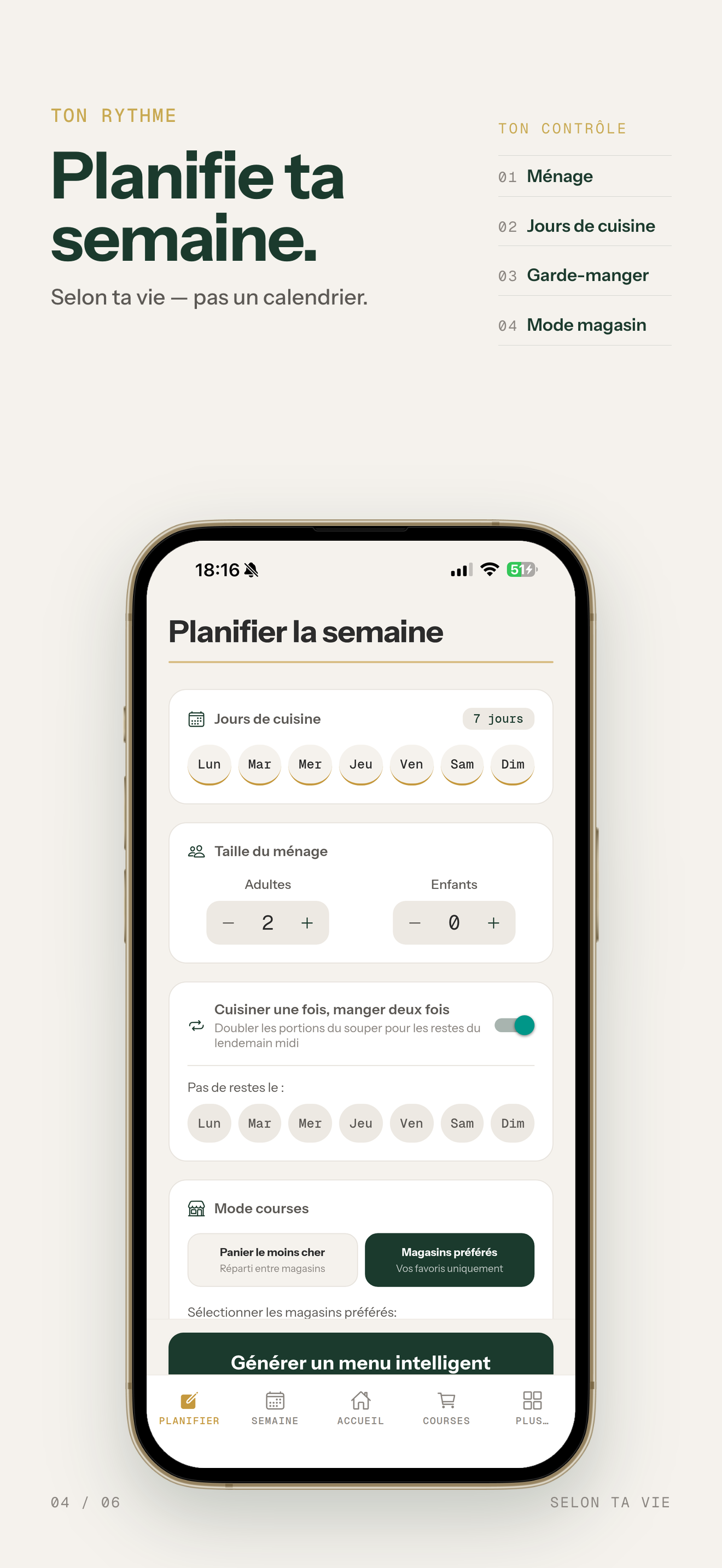 Eini : planifier la semaine selon le ménage, les jours de cuisine, le garde-manger et les magasins