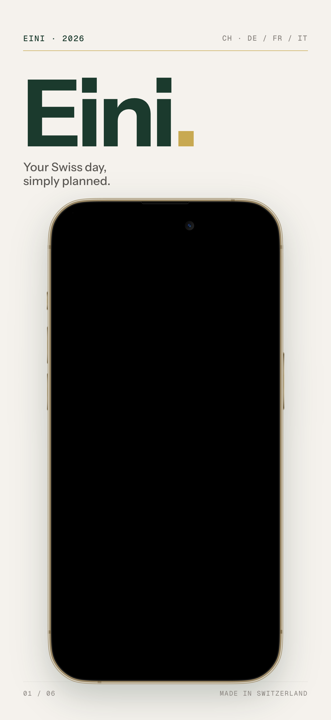 Eini. home screen with today's menu
